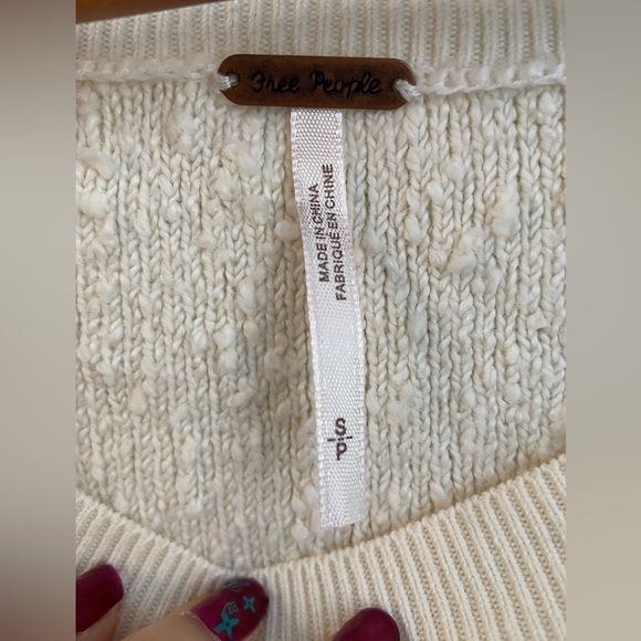 NWOT Free People Bone Color Sweater Terry Cloth Popcorn Knit Long Sleeve Top S/P - Picture 8 of 12